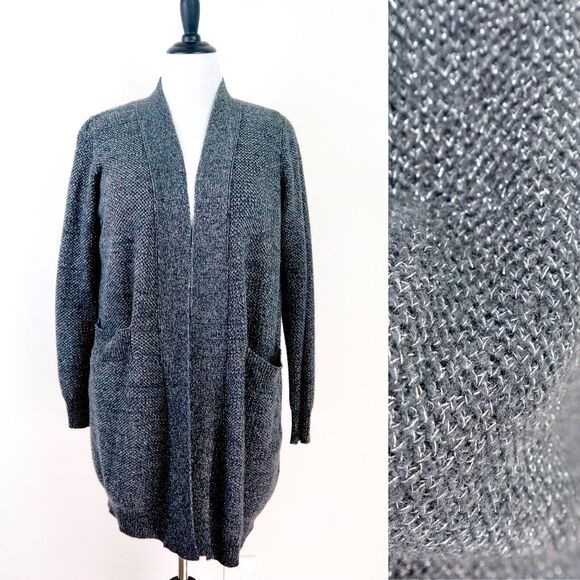Victoria's Secret Size M Shimmer Knit Open Front Cardigan Black Silver - Picture 9 of 11